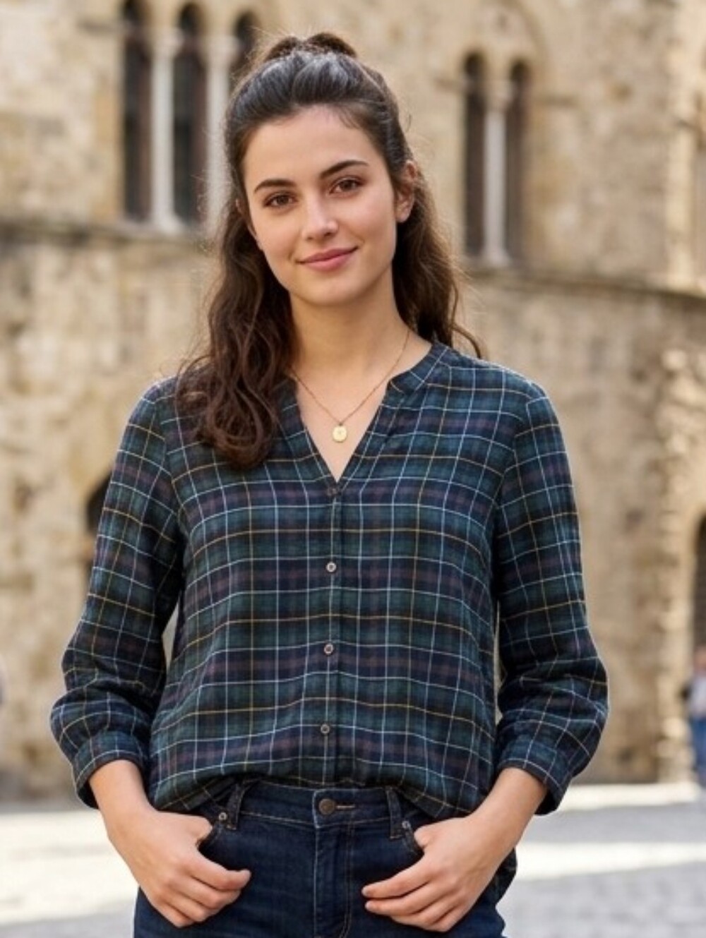 J.Mclaughlin Plaid Button Down Top Womens Size Medium Classic Business Western